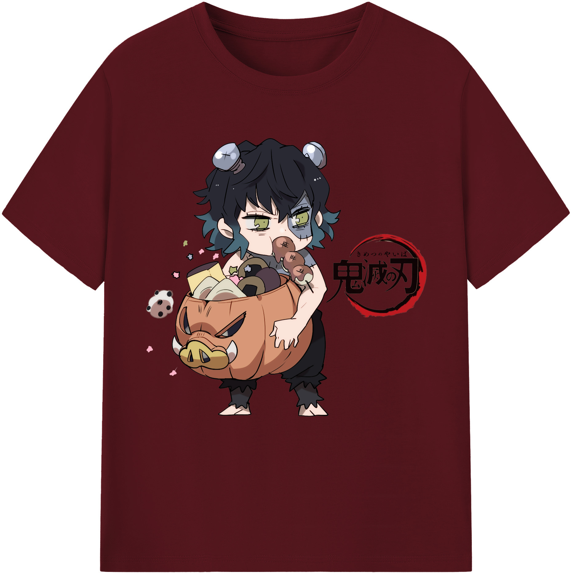 （画像用） 鬼滅の刃（きめつのやいば）嘴平 伊之助／はしびら いのすけ Hashibira Inosuke 綿100％半袖Tシャツ（フロントプリント）